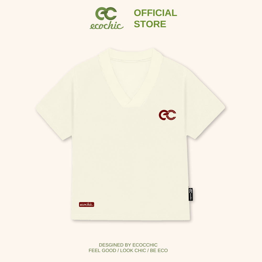 ECOCHIC Baby Tee V-neck T-shirt Made of 4-way stretch American cotton, Fits well, Local Brand, Genuine B163