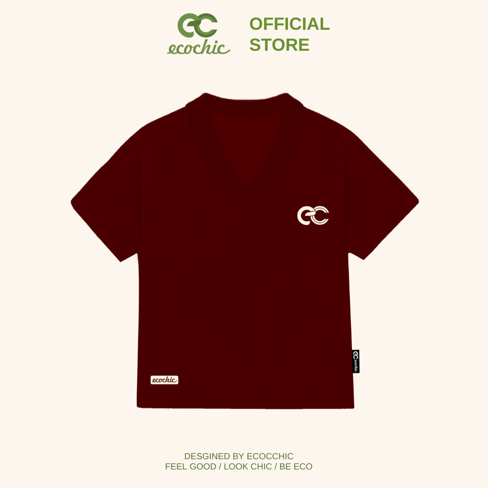 ECOCHIC Baby Tee V-neck T-shirt Made of 4-way stretch American cotton, Fits well, Local Brand, Genuine B163