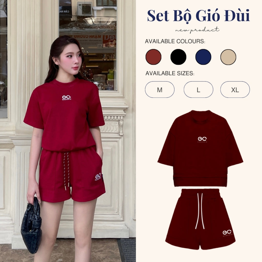 Set Bộ Cộc ECOCHIC NEW LOGO Áo Phông Crop Quần Đùi Cạp Cao Chất Liệu Cao Cấp Chính Hãng ECO ON THE GO B157