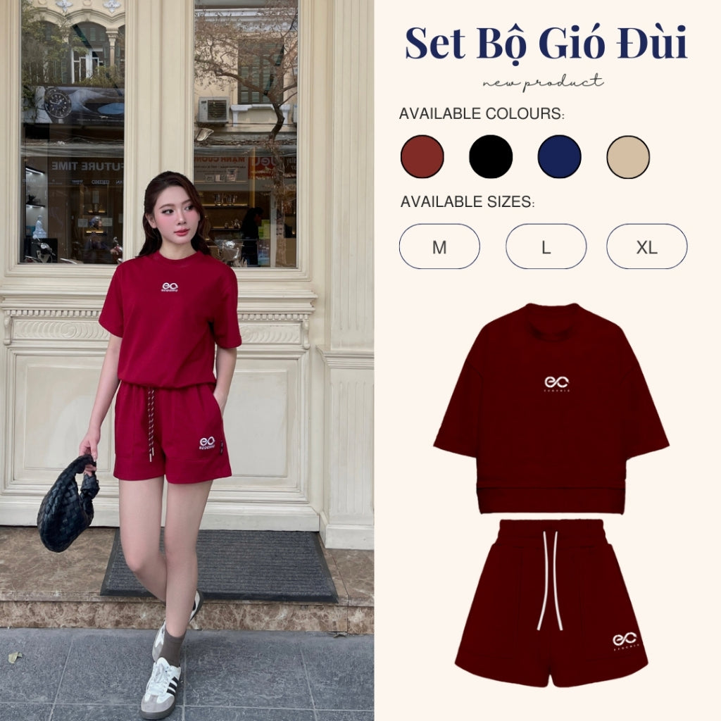 Set Bộ Cộc ECOCHIC NEW LOGO Áo Phông Crop Quần Đùi Cạp Cao Chất Liệu Cao Cấp Chính Hãng ECO ON THE GO B157