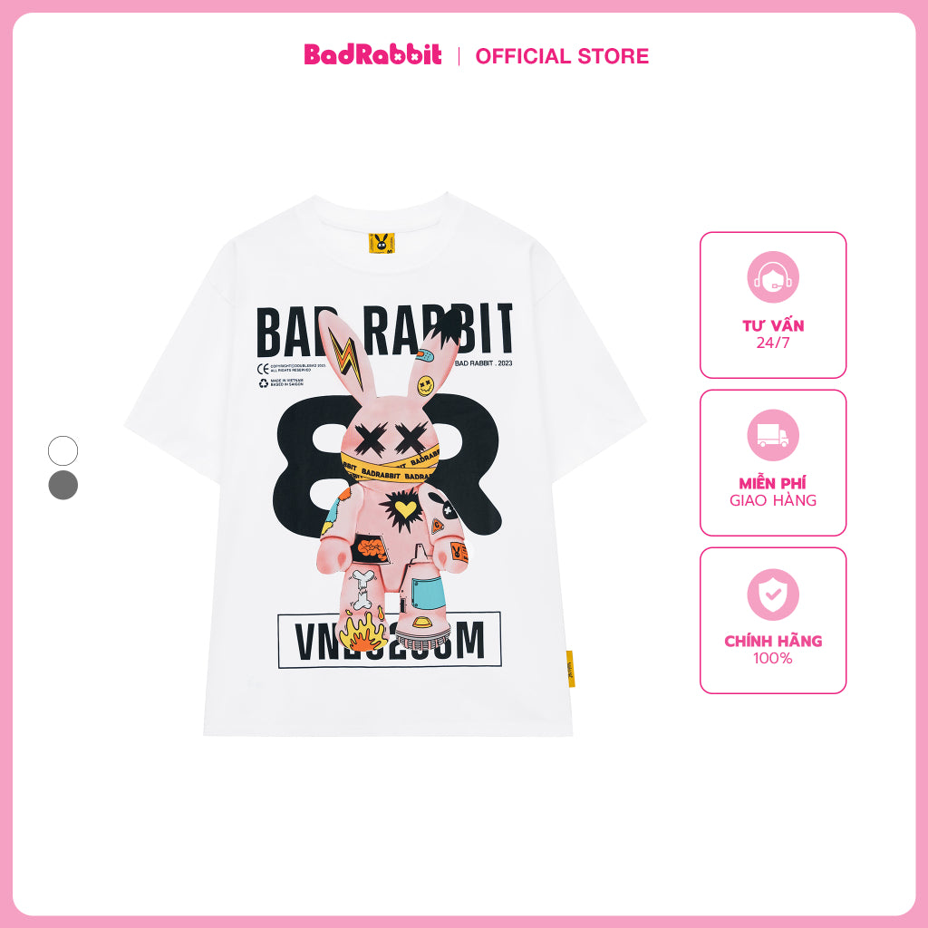 Unisex Bad Rabbit White T-shirt - Grafflex Arts Rabbit Tee - Genuine Local Brand