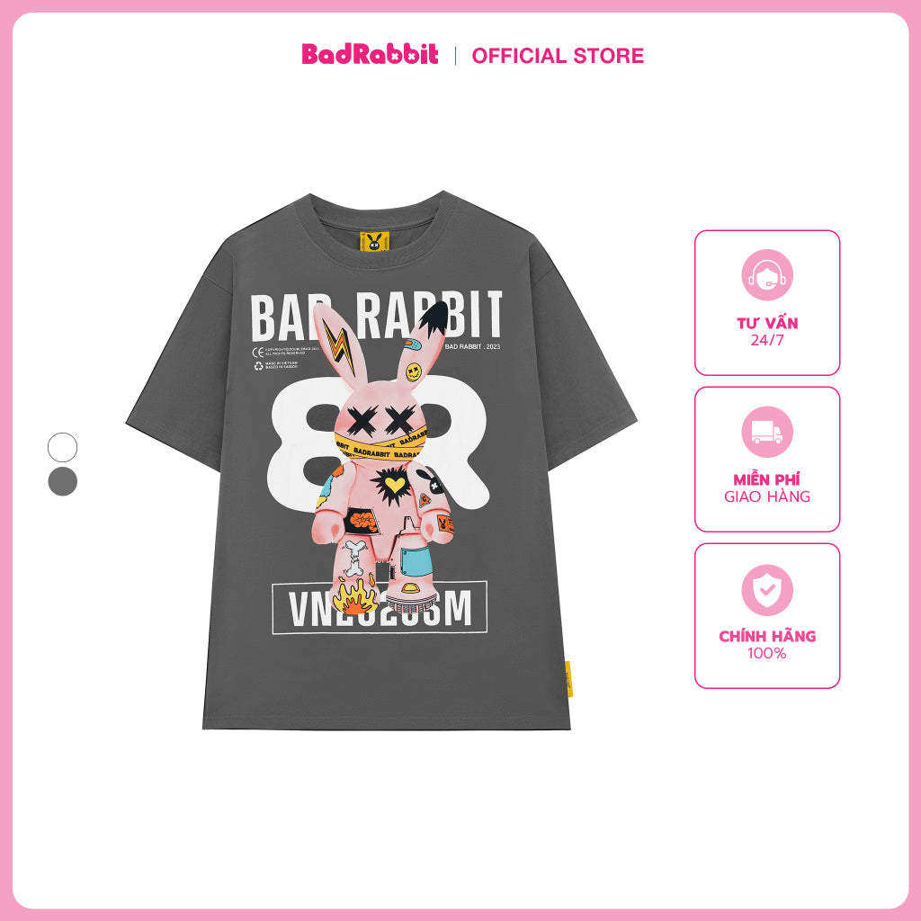 Unisex Bad Rabbit Gray T-shirt - Grafflex Arts Rabbit Tee - Genuine Local Brand