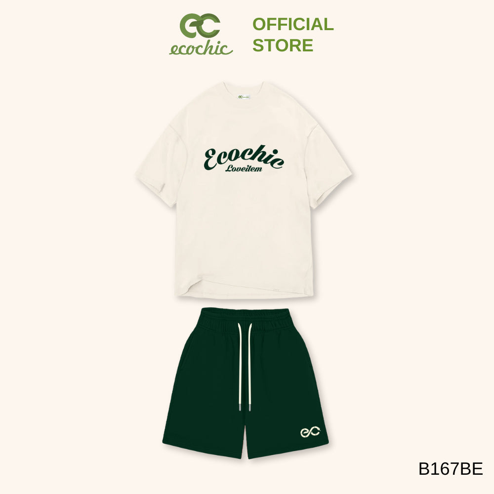 ECOCHIC Shorts Set Oversize T-Shirt High Elastic Waist Drawstring Shorts Soft, Smooth, Cool Material Genuine B167