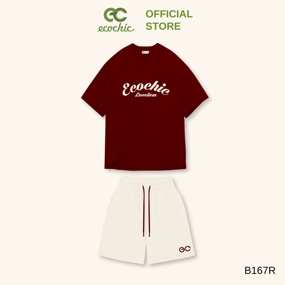 ECOCHIC Shorts Set Oversize T-Shirt High Elastic Waist Drawstring Shorts Soft, Smooth, Cool Material Genuine B167