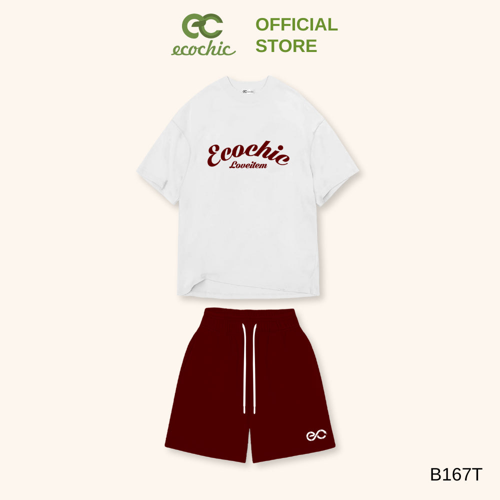 ECOCHIC Shorts Set Oversize T-Shirt High Elastic Waist Drawstring Shorts Soft, Smooth, Cool Material Genuine B167