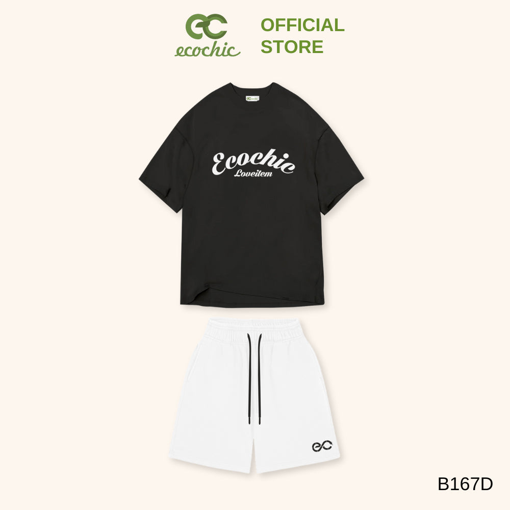 ECOCHIC Shorts Set Oversize T-Shirt High Elastic Waist Drawstring Shorts Soft, Smooth, Cool Material Genuine B167