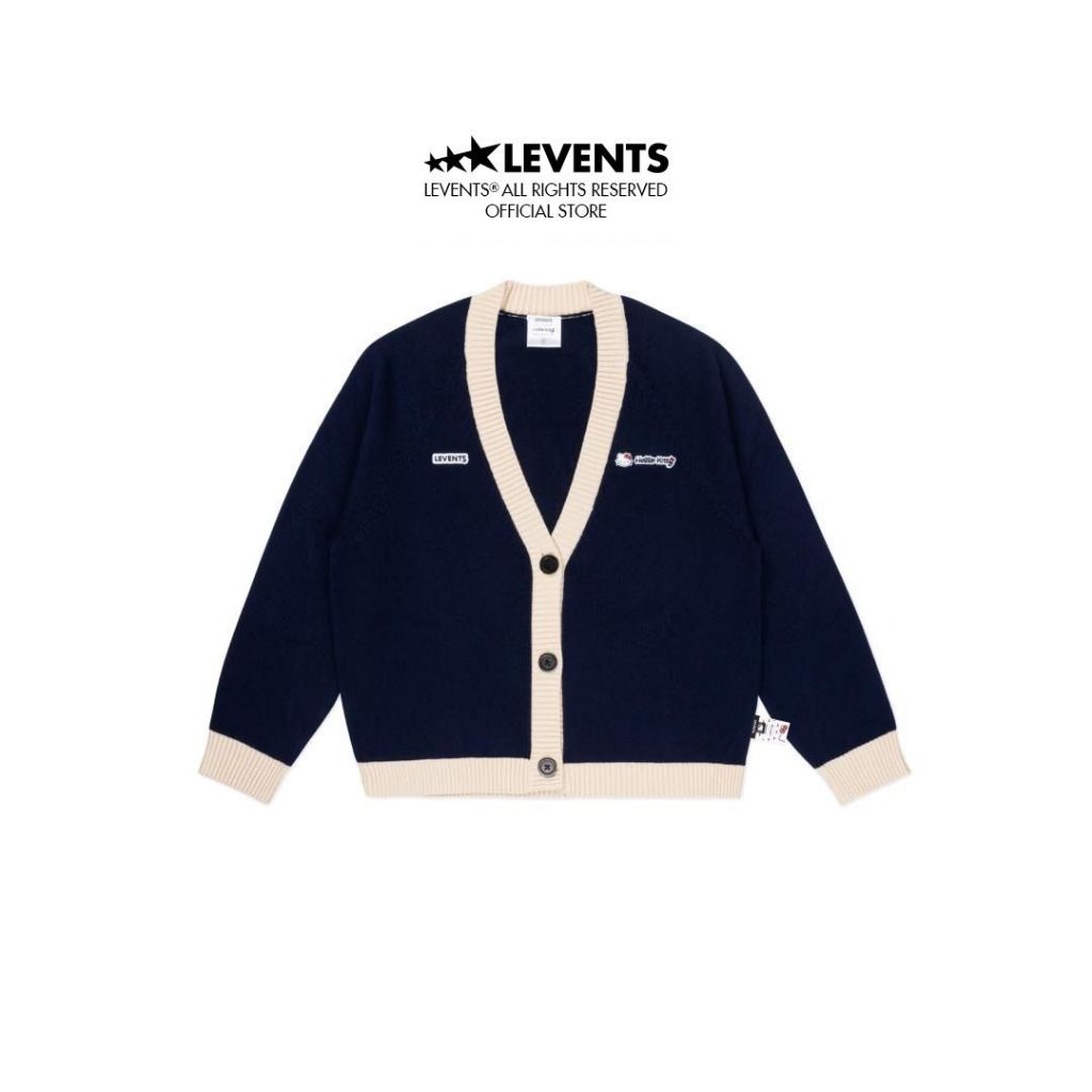 Levents® x Hello Kitty | Regular Fit Small Kitty Knit Cardigan/ Navy Unisex Wool