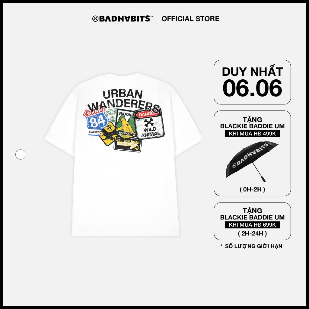UNISEX T-SHIRT - S-URBANWANDERERS TEE WHITE - BAD HABITS SUPERTRAMP COLLECTION