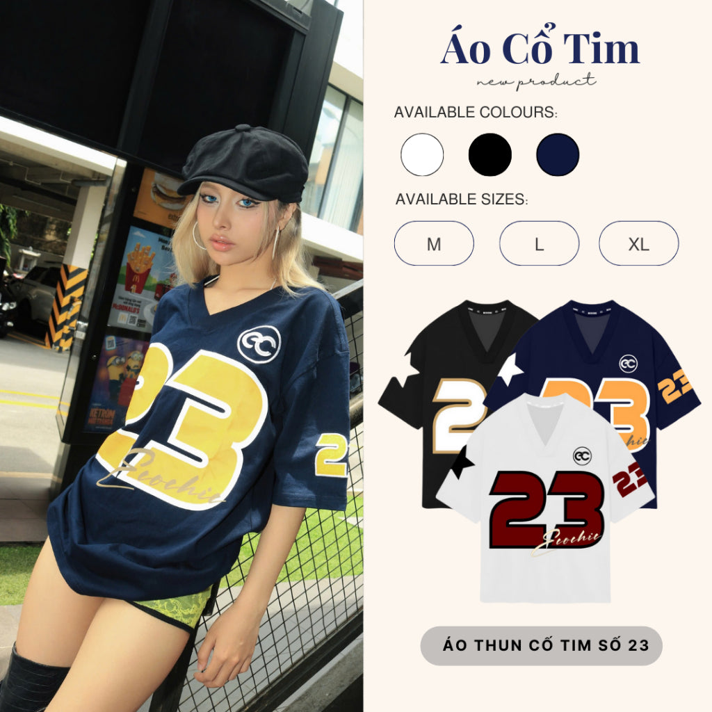 Genuine ECOCHIC NUMBER 23 V-neck T-Shirt Unisex Sports Loose Oversize 100% Premium Cotton B047