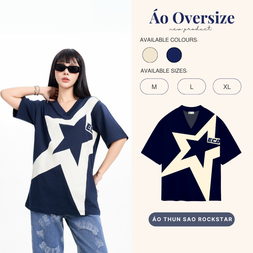 Áo Phông Cổ Tim ECOCHIC "I AM STAR" TSHIRT Chính Hãng Unisex Form Rộng Oversize Cotton 100% B053