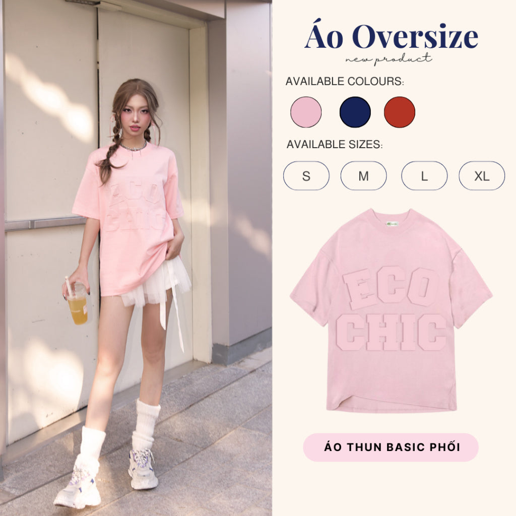 ECOCHIC EMBOSSED WORD TEE Local Brand Genuine Unisex Loose Form Oversize Premium Cotton 100% B021