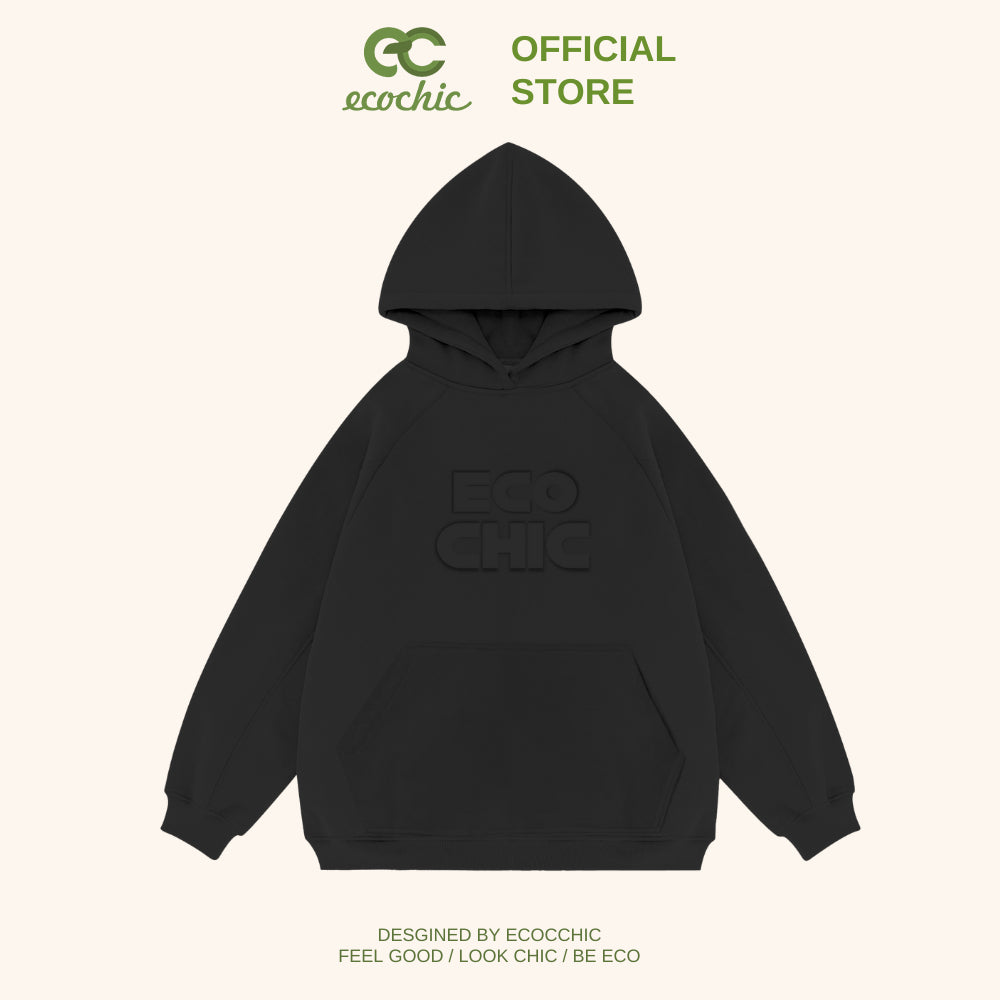 HIGHLIGHTED ECOCHIC Local Brand Hoodie High Quality Material Embossed Printing Technology Unisex Men's and Women's Loose Fit B087