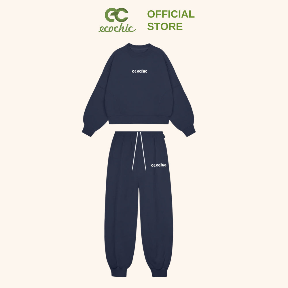 ECOCHIC BASIC SWEAT SET Men's Women's Unisex Set of High-Quality Long Shirt and Pants with New Technology Genuine B113