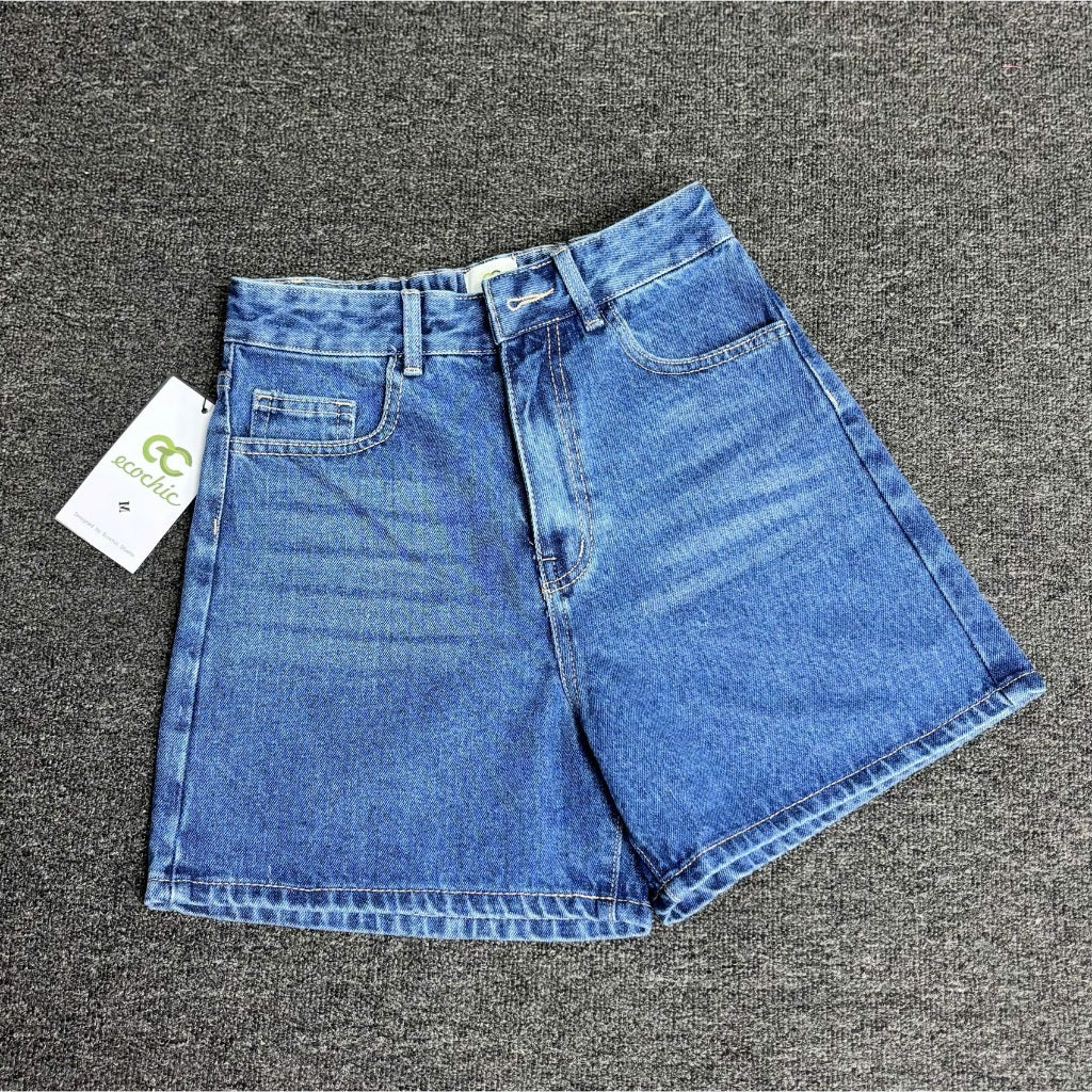Genuine High Waisted ECOCHIC Denim Shorts for Men and Women with Elastic Waistband B115
