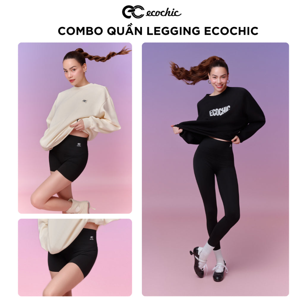COMBO Quần Legging Đùi Ngố Dài ECOCHIC Nữ Cạp Cao Gen Bụng Tập Gym Yoga Chất Liệu Su Đúc Định Hình Nâng Mông