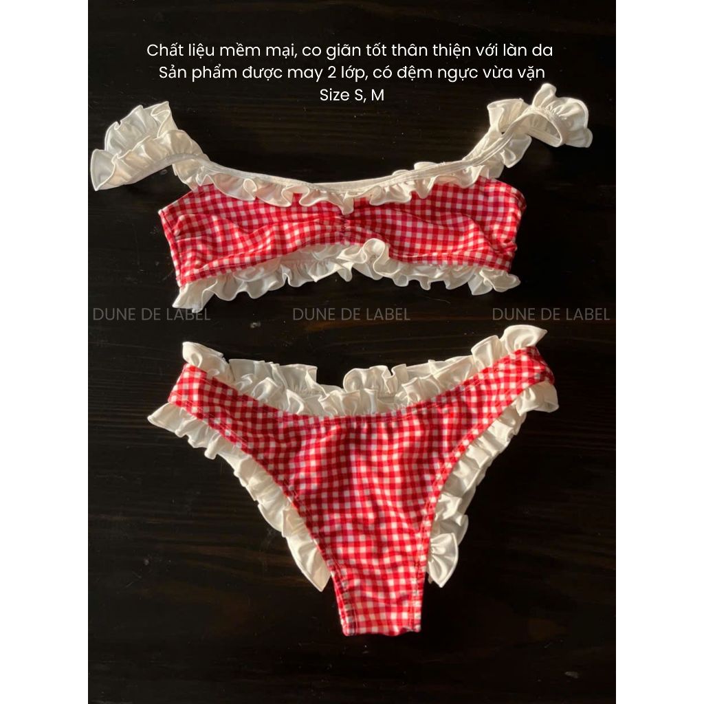 DUNE DE LABEL l 2-Piece Bikini with Red Plaid Ruffle Design l GINGHAM BIKINI 02