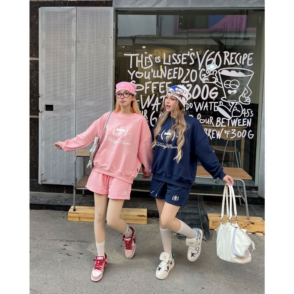 Combo Áo Quần DirtyCoins Sweatshirt Academy Script + Sweatshorts Academy - Pink