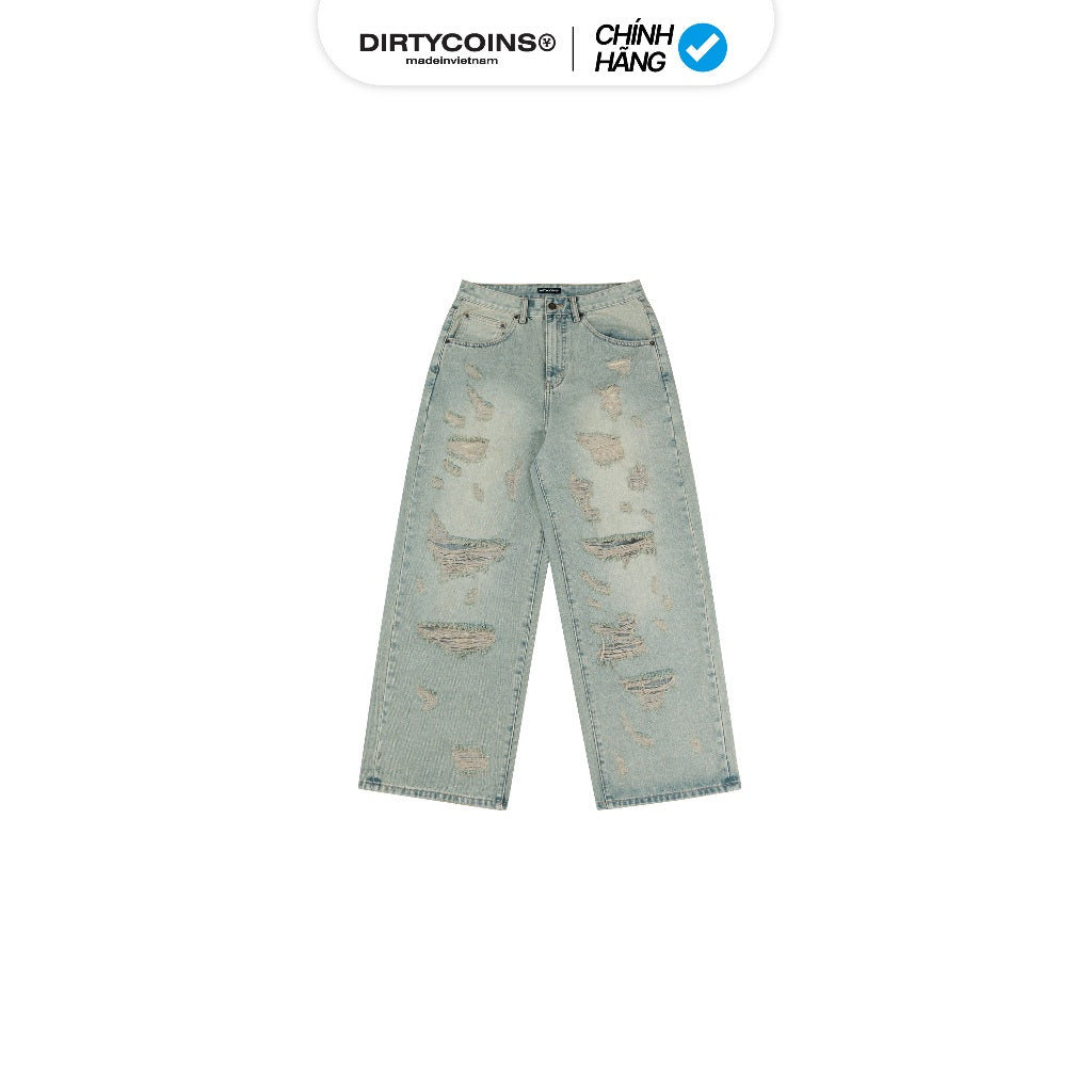 DirtyCoins Denim Pants Baggy Destroy - Blue Wash