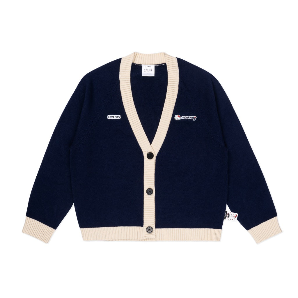 Levents® x Hello Kitty | Regular Fit Small Kitty Knit Cardigan/ Navy Unisex Wool