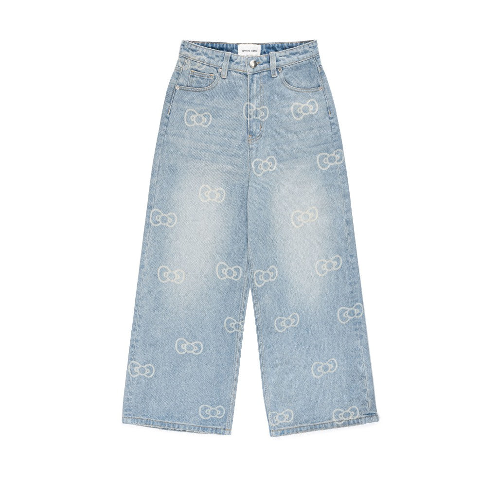 Levents® x Hello Kitty | Monogram Laser Baggy Jeans/ Blue Pants Unisex Straight Fit Denim
