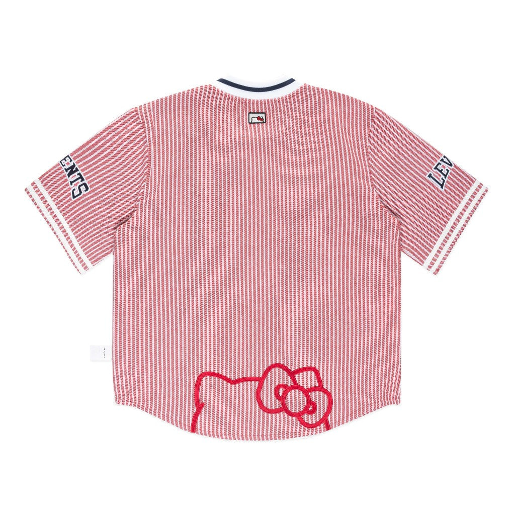 Levents® x Hello Kitty | Striped Baseball Jersey/ Red Unisex Sturdy Poly Cotton Blend Jersey