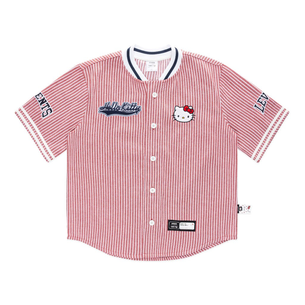 Levents® x Hello Kitty | Áo Jersey Striped Baseball Jersey/ Red Chất Poly Pha Cotton Cứng Cáp Unisex