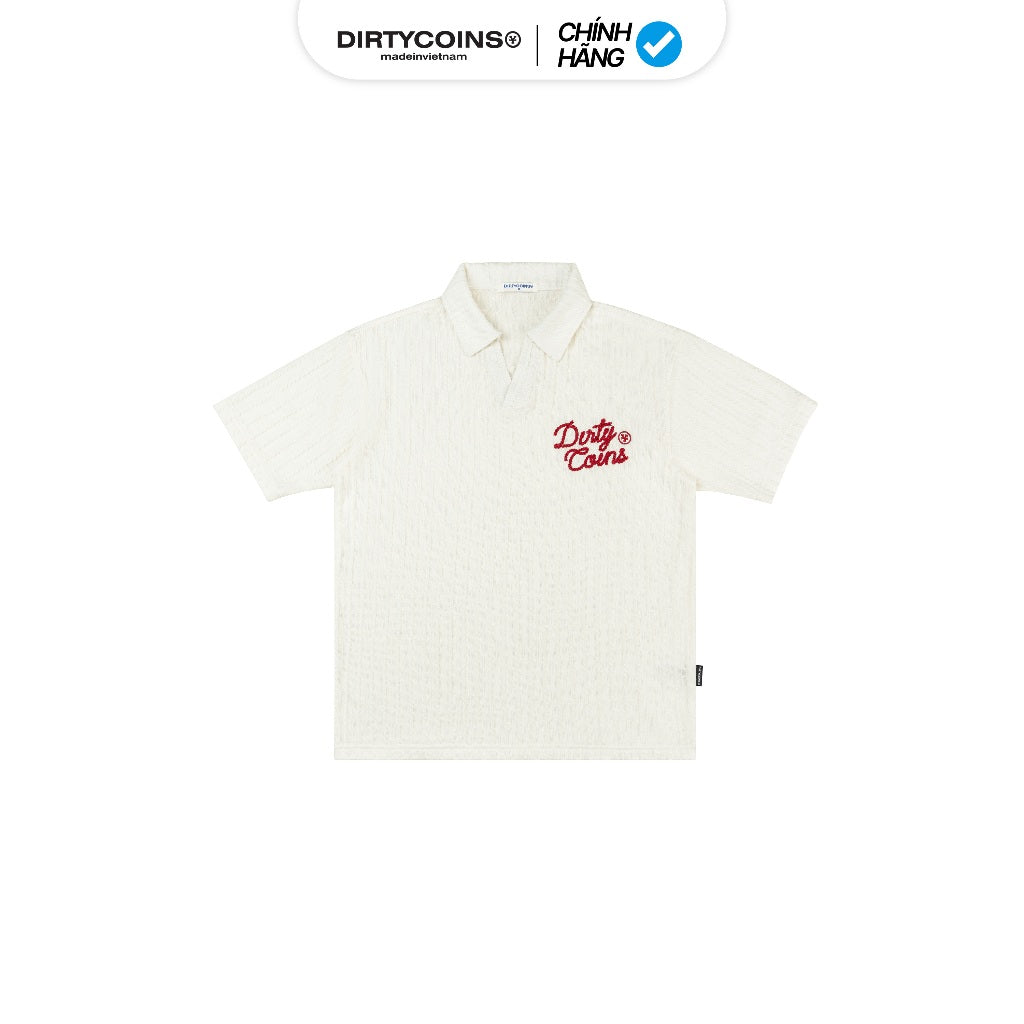 DirtyCoins Polo Embroidery Chain Knit T-Shirt - Cream