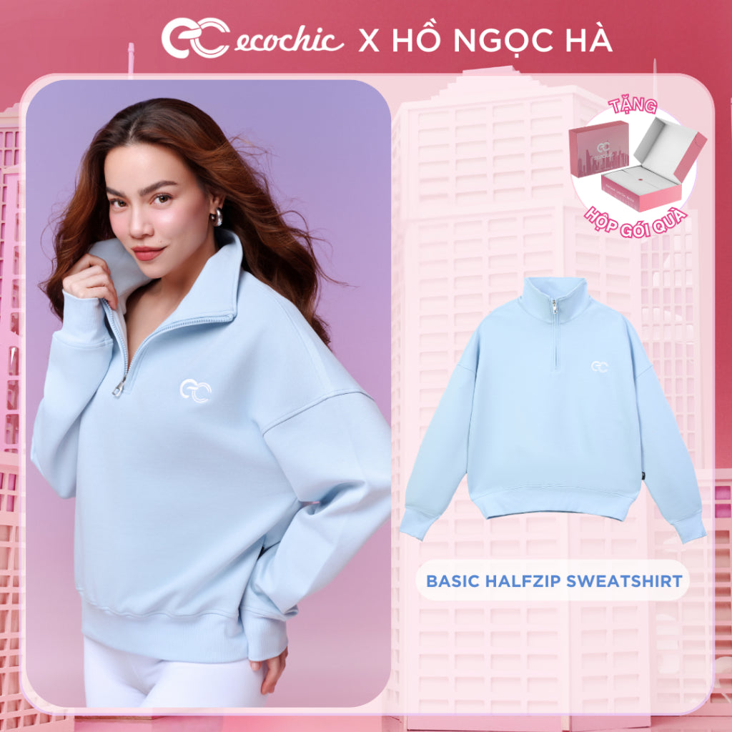 Áo Nỉ Sweater ECOCHIC BASIC HALFZIP SWEATSHIRT Chất Liệu Ecozy Cao Cấp Công Nghệ Mới Unisex TIMELESS ESSENTIALS B092