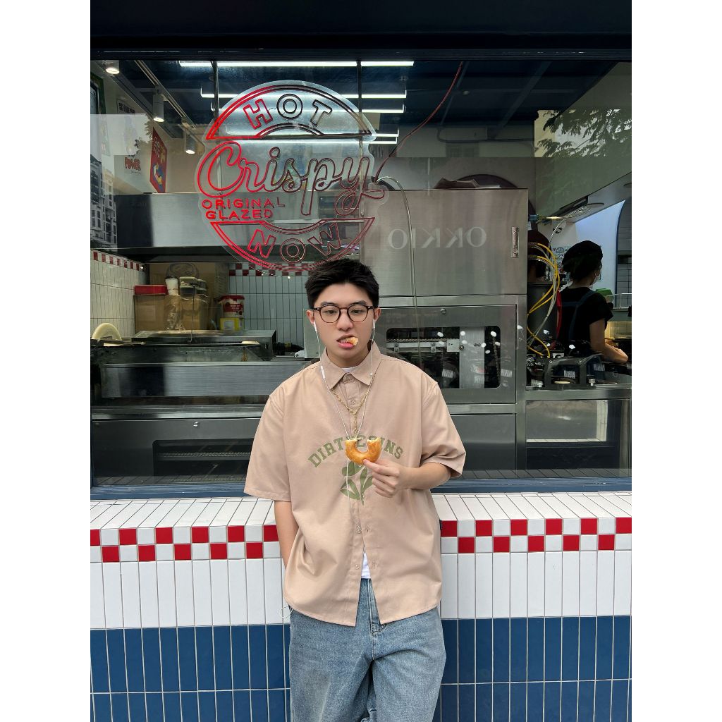 DirtyCoins Floral Silhouette Shirt Tan