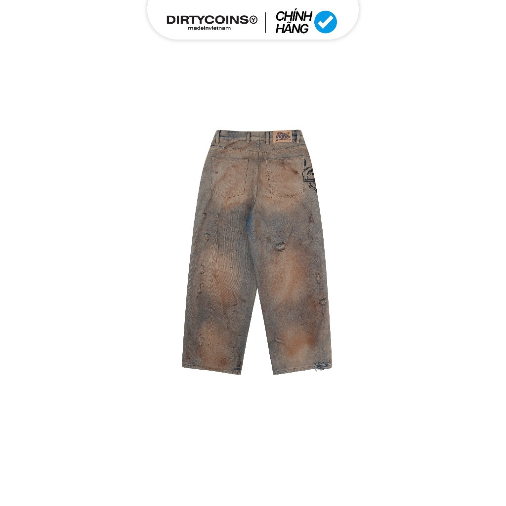 DirtyCoins Denim Pants Stain Distress Faded Blue