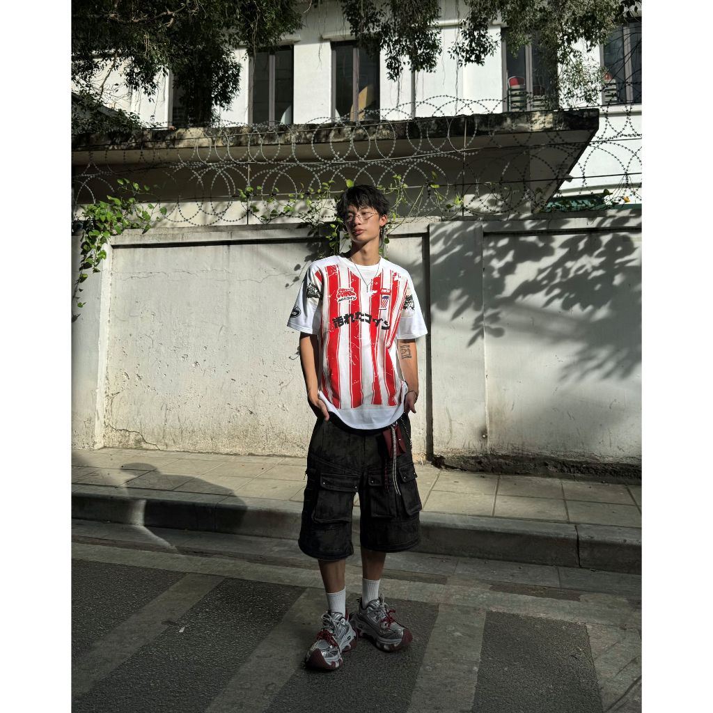 DirtyCoins Stripe Tee Trompe Loeil Print White