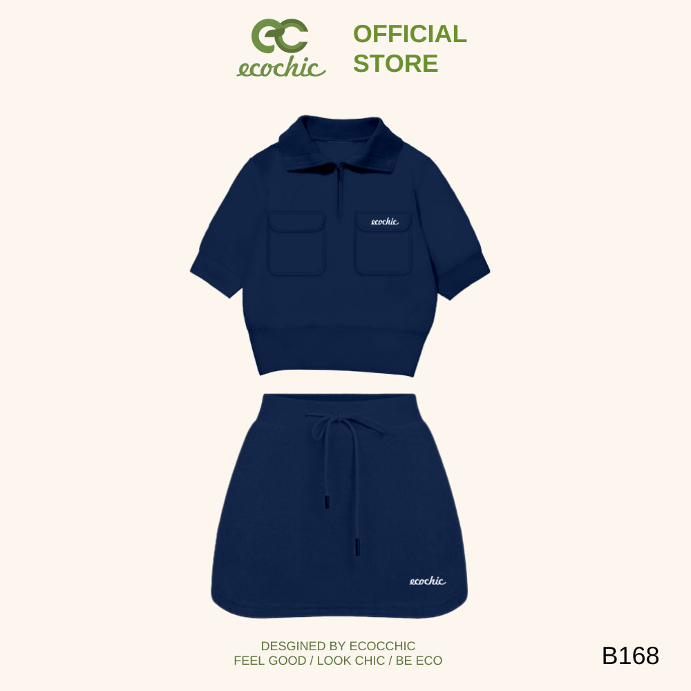 ECOCHIC CANDY CLOUD SET Polo Halfzip Crop Shirt with Skirt Made of High Quality, Soft, Genuine Material B168