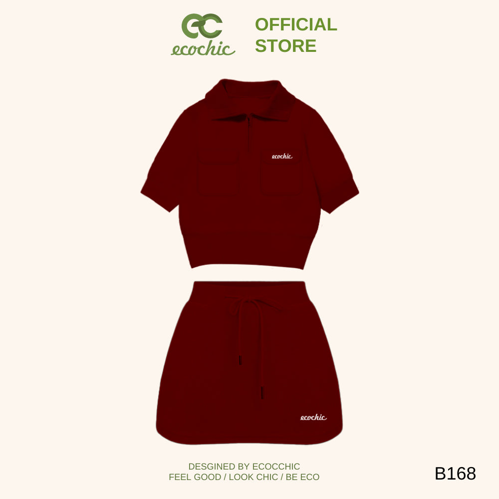 ECOCHIC CANDY CLOUD SET Polo Halfzip Crop Shirt with Skirt Made of High Quality, Soft, Genuine Material B168