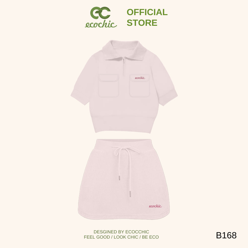ECOCHIC CANDY CLOUD SET Polo Halfzip Crop Shirt with Skirt Made of High Quality, Soft, Genuine Material B168