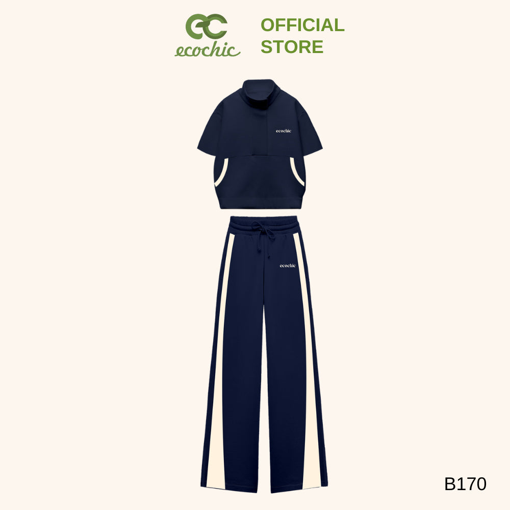 ECOCHIC SWEET DAILY DARLING Long Set High Neck Shirt with High Waisted Pants Made of High Quality, Soft, Genuine Material B170