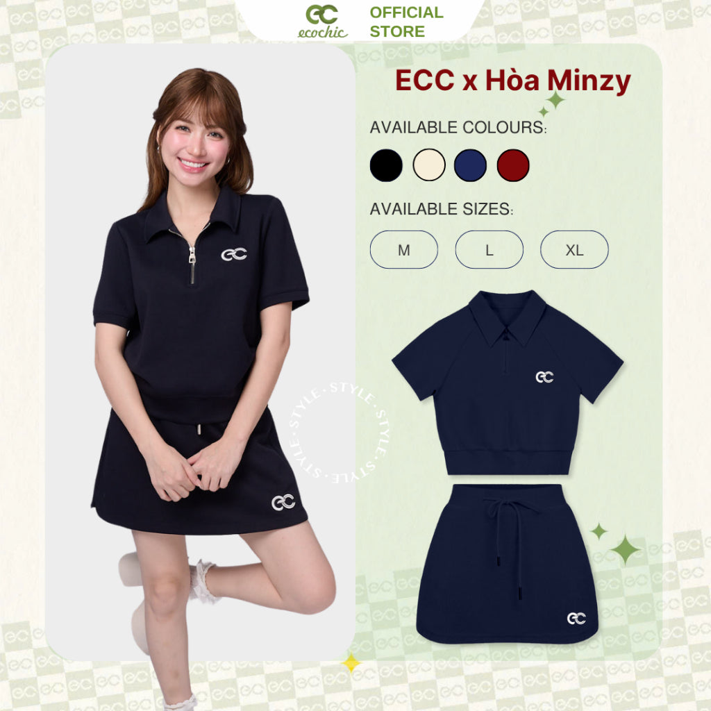 ECOCHIC DREAM FIT SET Polo Halfzip Crop Shirt with Skirt Made of High Quality, Soft, Genuine Material B171