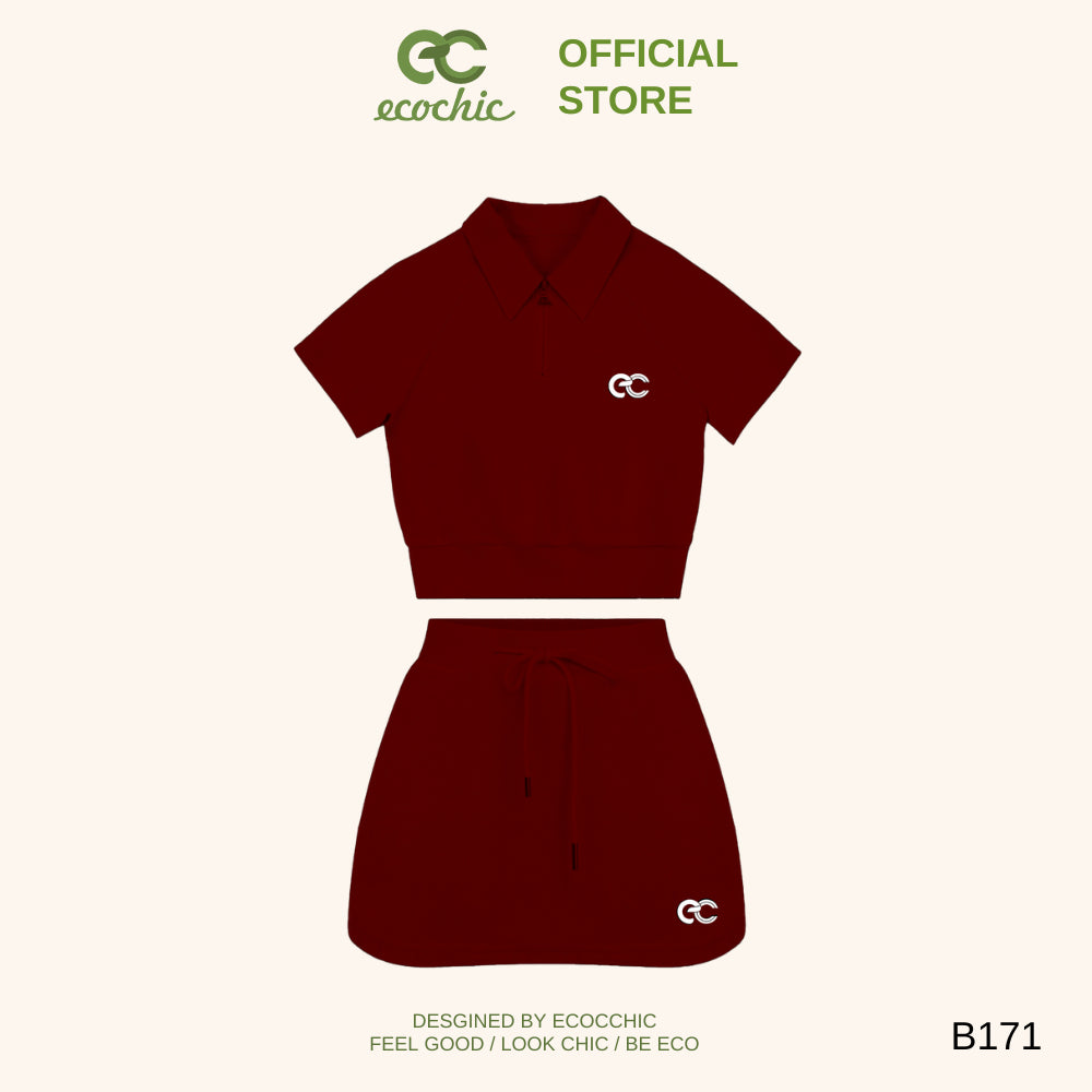 ECOCHIC DREAM FIT SET Polo Halfzip Crop Shirt with Skirt Made of High Quality, Soft, Genuine Material B171
