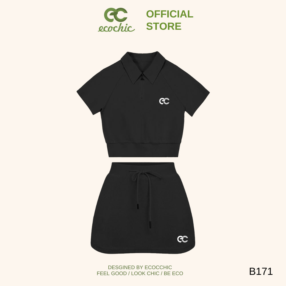 ECOCHIC DREAM FIT SET Polo Halfzip Crop Shirt with Skirt Made of High Quality, Soft, Genuine Material B171