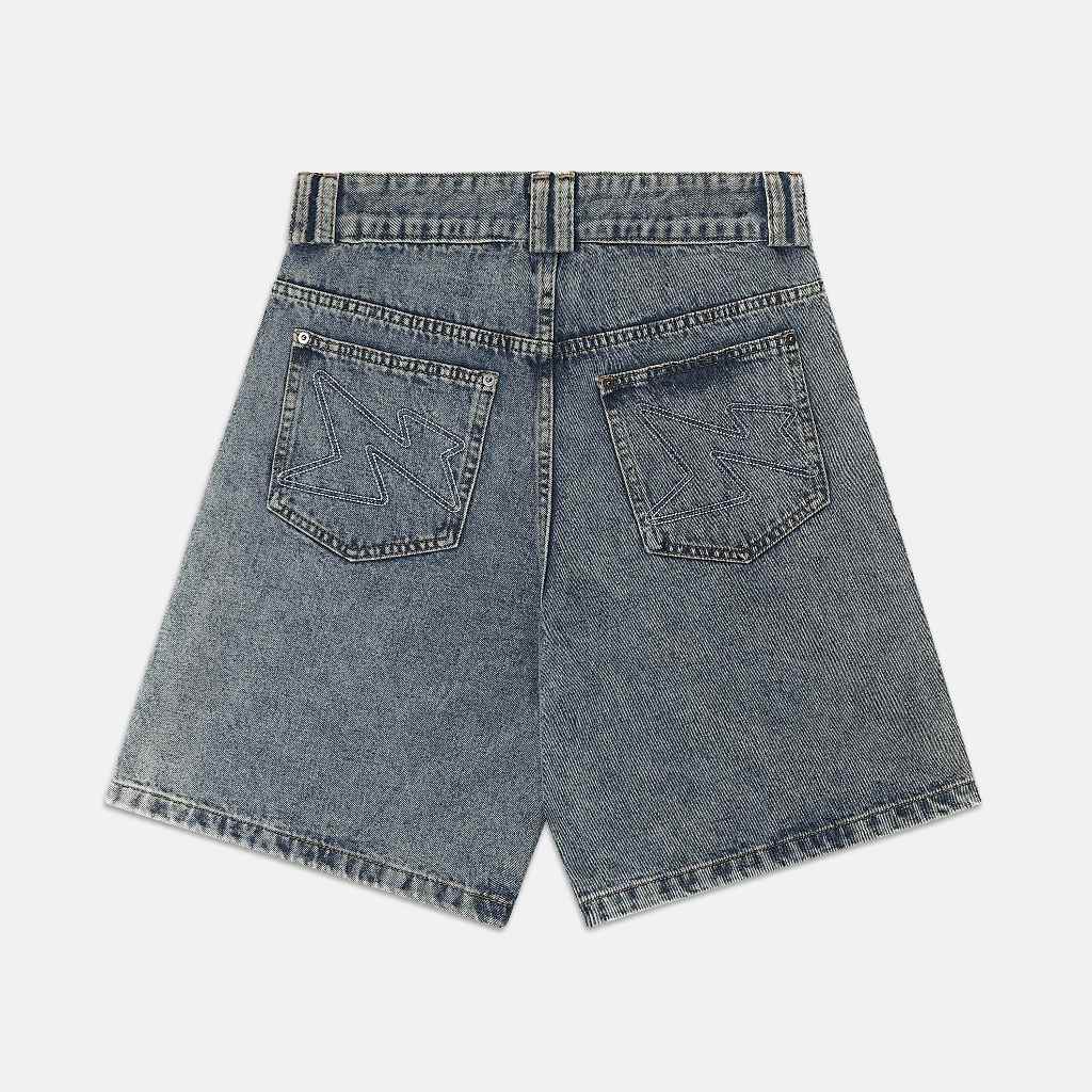 NEEDS OF WISDOM Wide Fit Denim Shorts - Washed Gray Blue - Genuine Local Brand