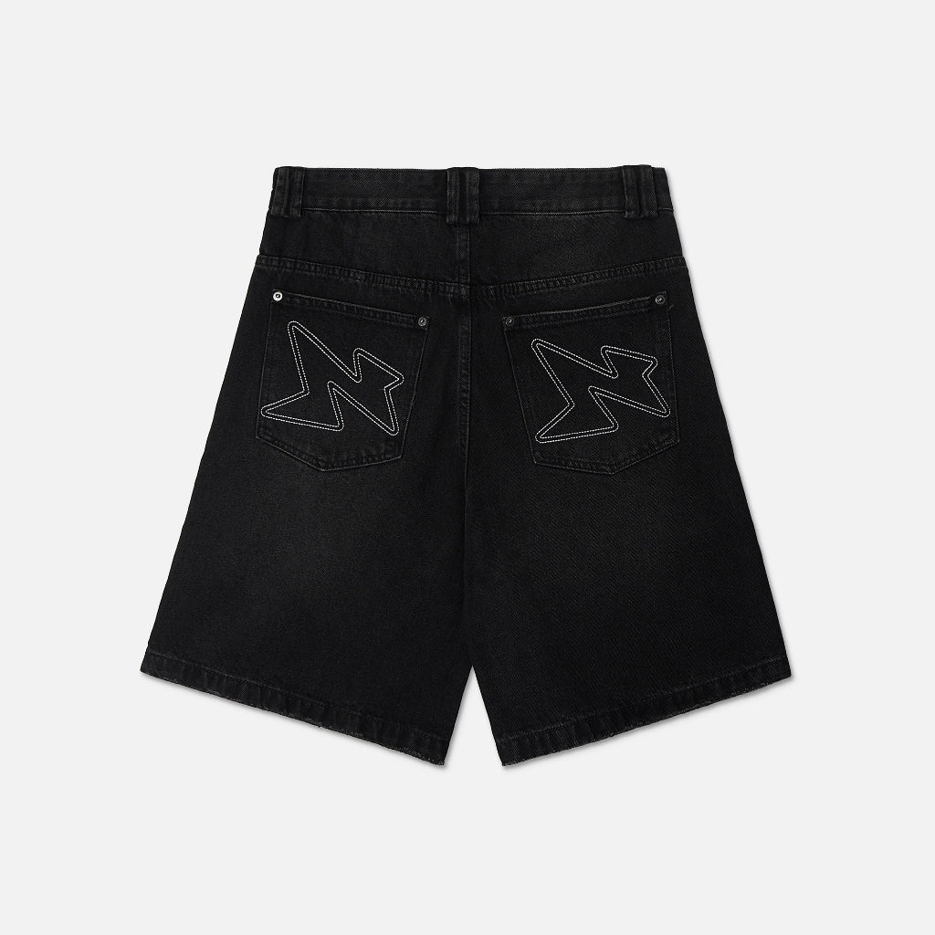 NEEDS OF WISDOM Wide Fit Denim Shorts - Washed Black - Genuine Local Brand