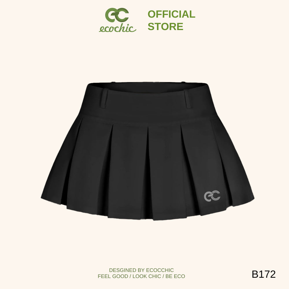 ECOCHIC Pleated Skirt Large Flared Short Logo Embroidered Waist Tennis Skirt with Genuine Underwear B172