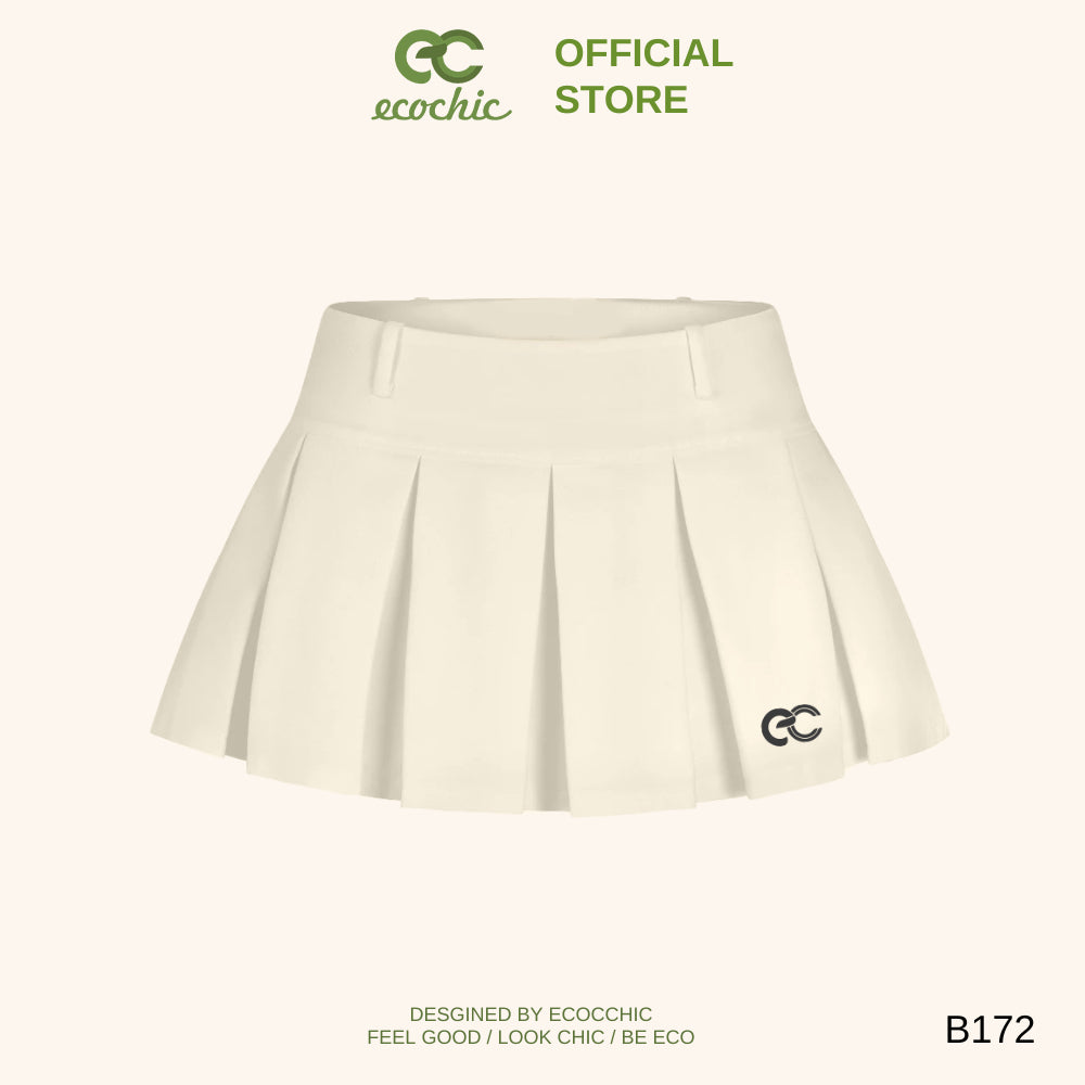ECOCHIC Pleated Skirt Large Flared Short Logo Embroidered Waist Tennis Skirt with Genuine Underwear B172