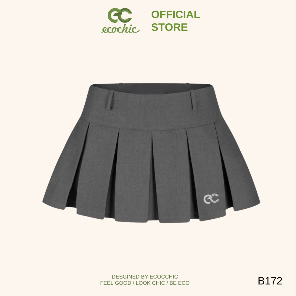 ECOCHIC Pleated Skirt Large Flared Short Logo Embroidered Waist Tennis Skirt with Genuine Underwear B172