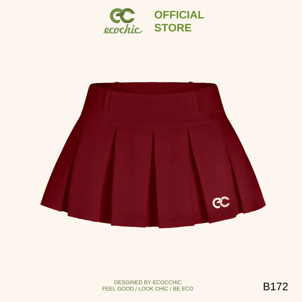 ECOCHIC Pleated Skirt Large Flared Short Logo Embroidered Waist Tennis Skirt with Genuine Underwear B172