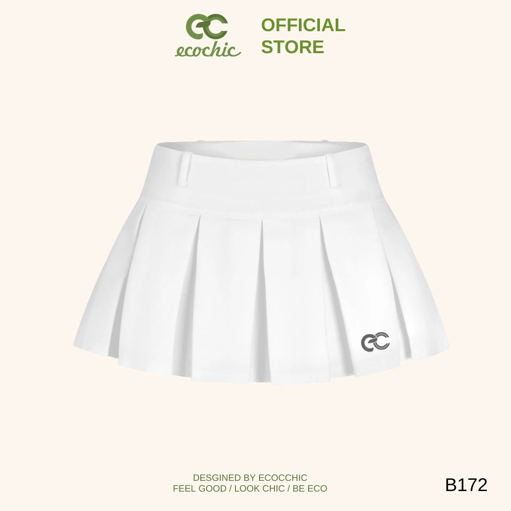 ECOCHIC Pleated Skirt Large Flared Short Logo Embroidered Waist Tennis Skirt with Genuine Underwear B172