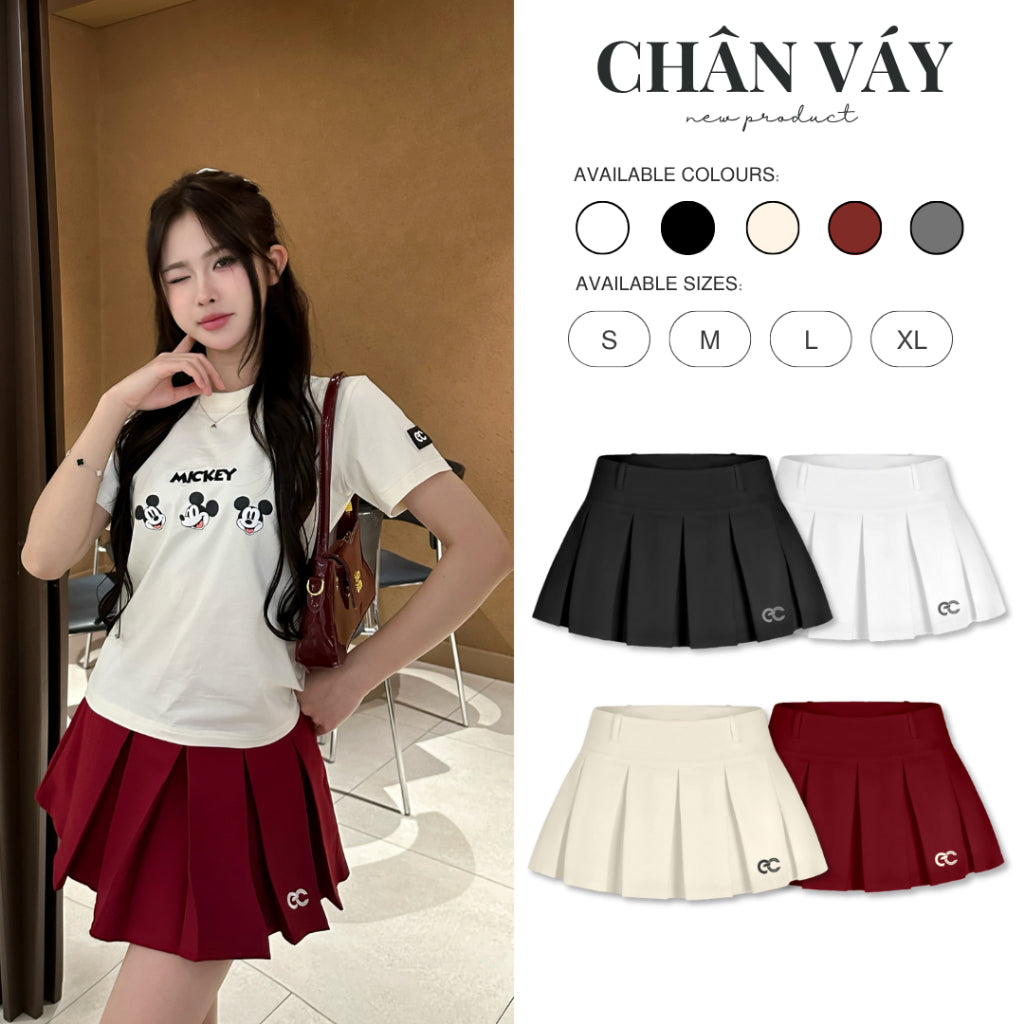 Chân Váy Xếp Ly ECOCHIC Bản To Dáng Xoè Ngắn Logo Thêu Cạp Eo Tennis Skirt Có Quần Lót Trong Chính Hãng B172
