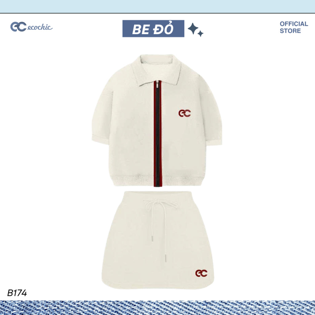 ECOCHIC CITY FLOW Skirt Set Halfzip Polo Shirt Lined Skirt with Lining High Quality Soft Genuine Material B174