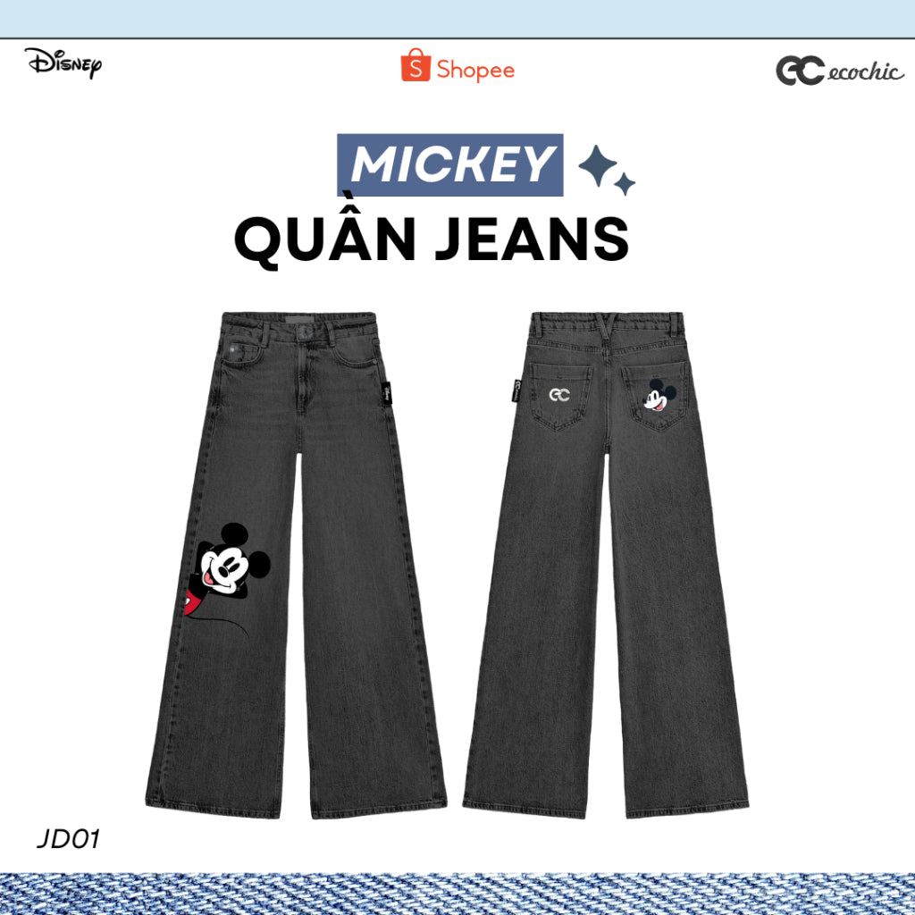 ECOCHIC MICKEY Jeans High Quality Men's and Women's Denim Long Jeans Genuine Disney Copyright JD01