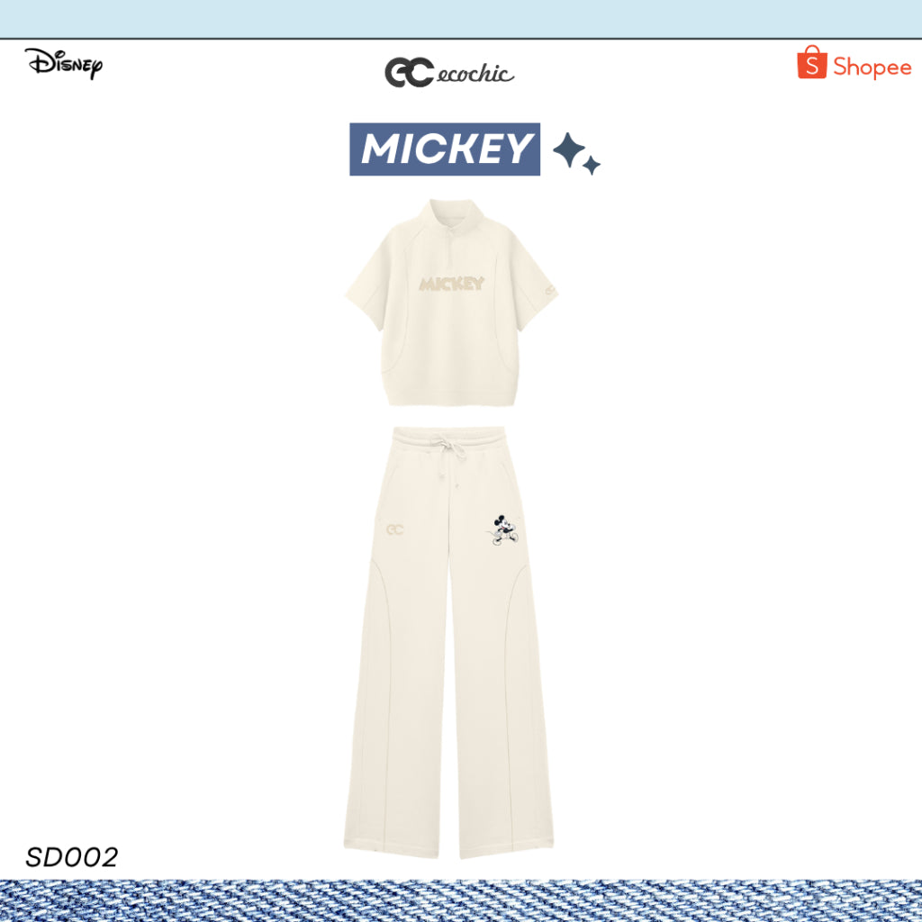 ECOCHIC MICKEY LUX SET High-Neck Half-Zip Shirt High-Waisted Pants Genuine Disney Copyright SD002