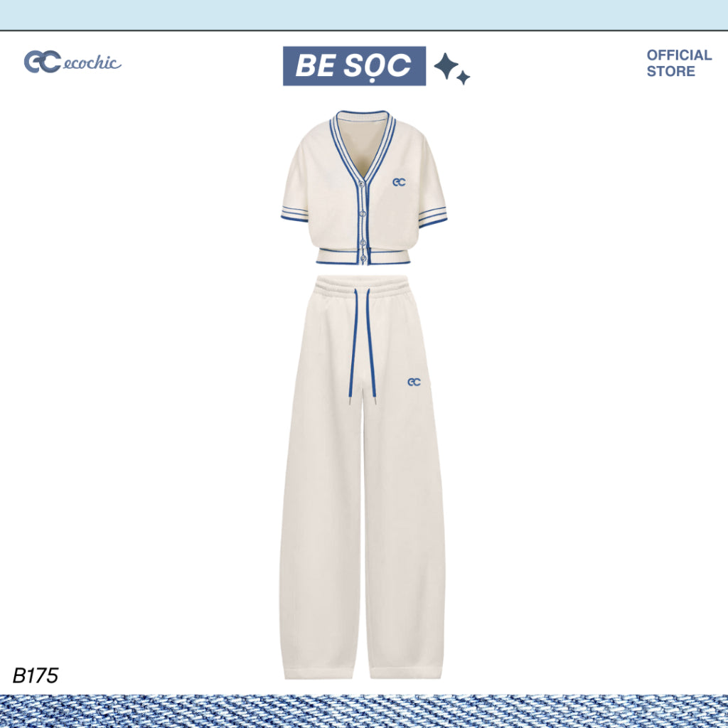 ECOCHIC PREPPY PLAY Cardigan Set with Lines, High Quality Material, Elegant and Luxurious, Korean Style, Genuine Product B175